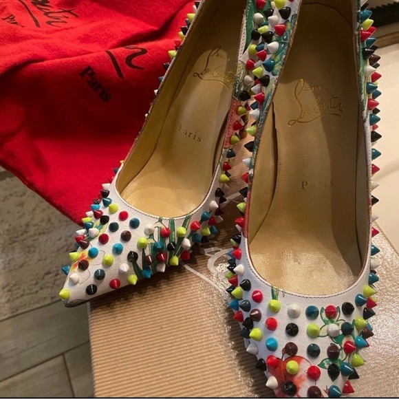 White multi color spike Christian Louboutins, gently worn. Size 36 - Picture 5 of 9